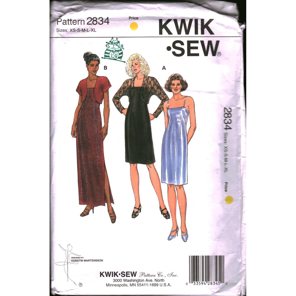 Kwik Sew 2834 Misses Dresses and Boleros Sewing Pattern Size XS- M K Martensson